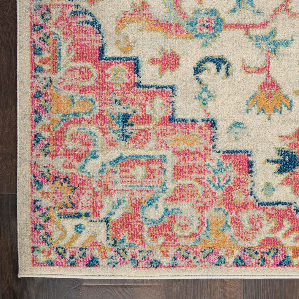 Nourison Passion Ivory/Pink 1'10' X 6' Area Rug, Boho, Moroccan, Bed Room, Living Room, Dining Room, Kitchen, Easy Cleaning, No