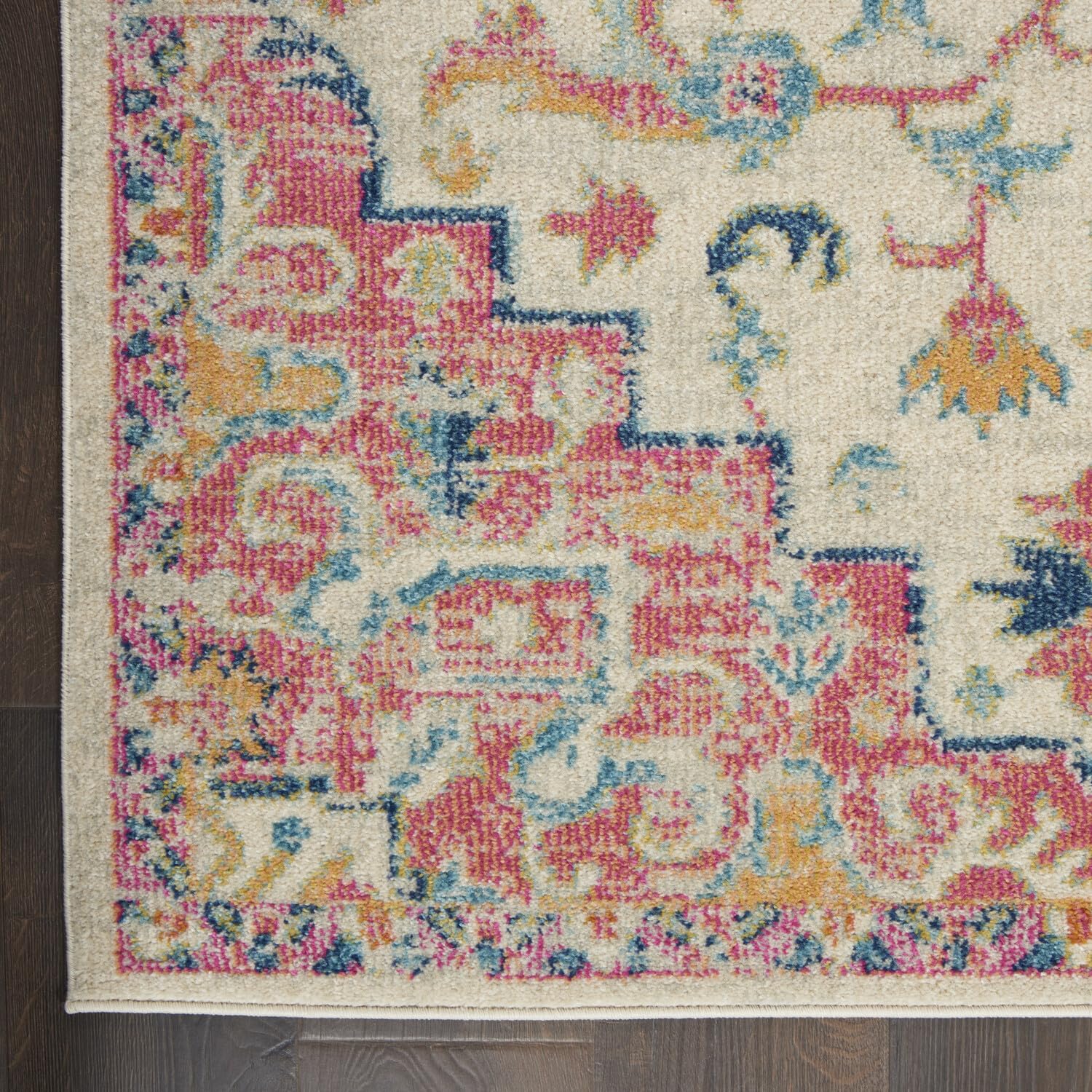 Nourison Passion Ivory/Pink 1'10' X 6' Area Rug, Boho, Moroccan, Bed Room, Living Room, Dining Room, Kitchen, Easy Cleaning, No