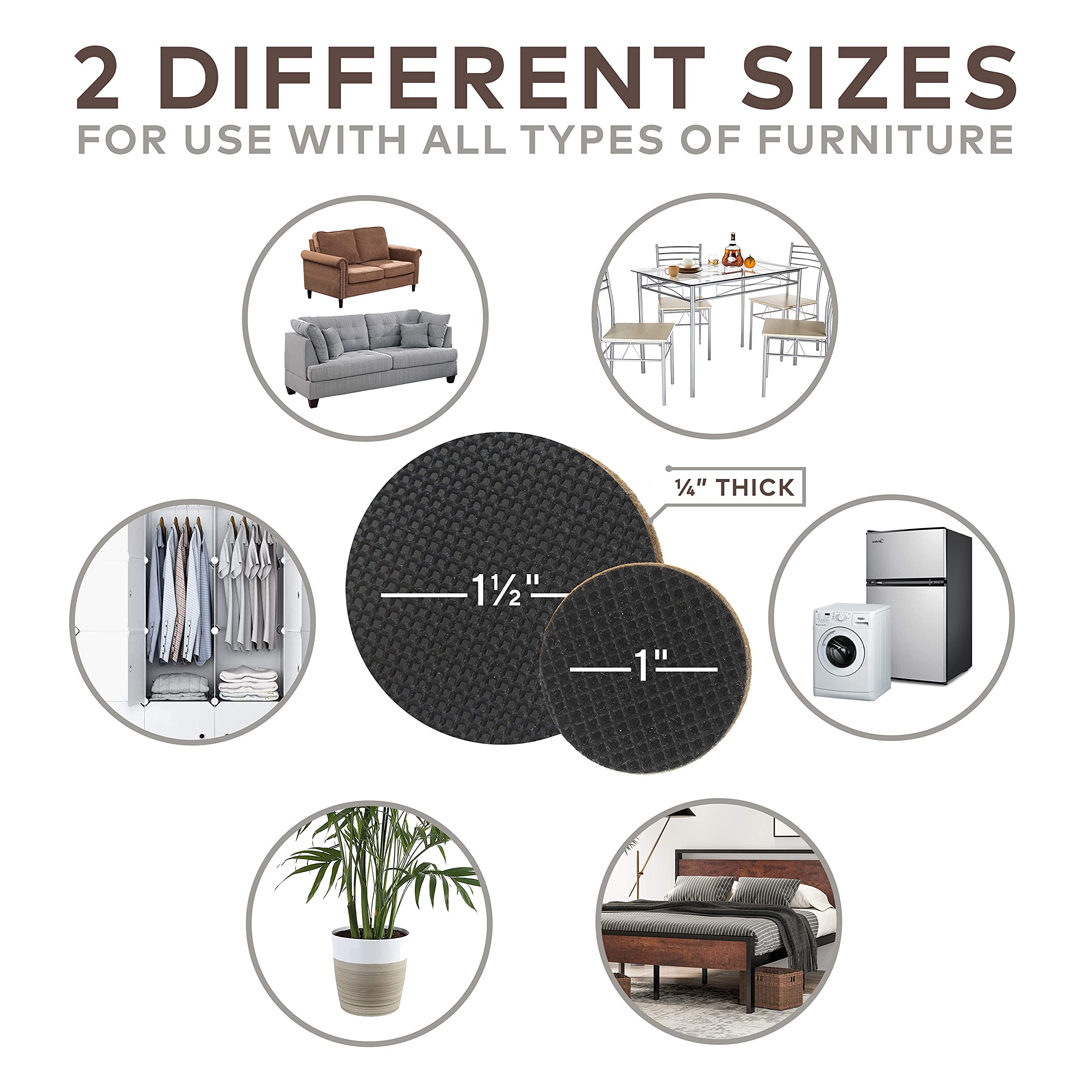 Couch Clamp No-Slip Rubber Furniture Pads (24 Pack) - Adhesive Floor Protectors with Anti-Skid Feet, Black - Prevent Scratches & Slippage