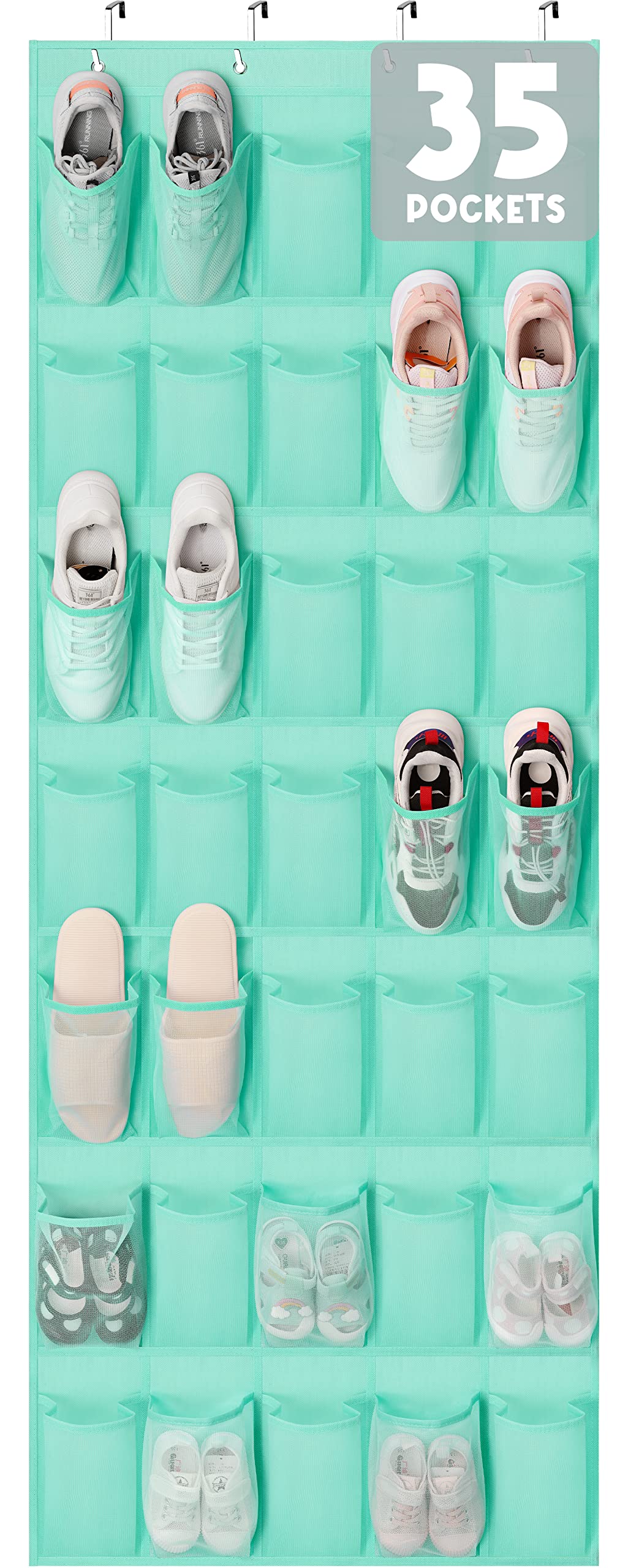 Tiblue Over The Door Shoe Organizer With 35 Durable Mesh Pockets, Turquoise