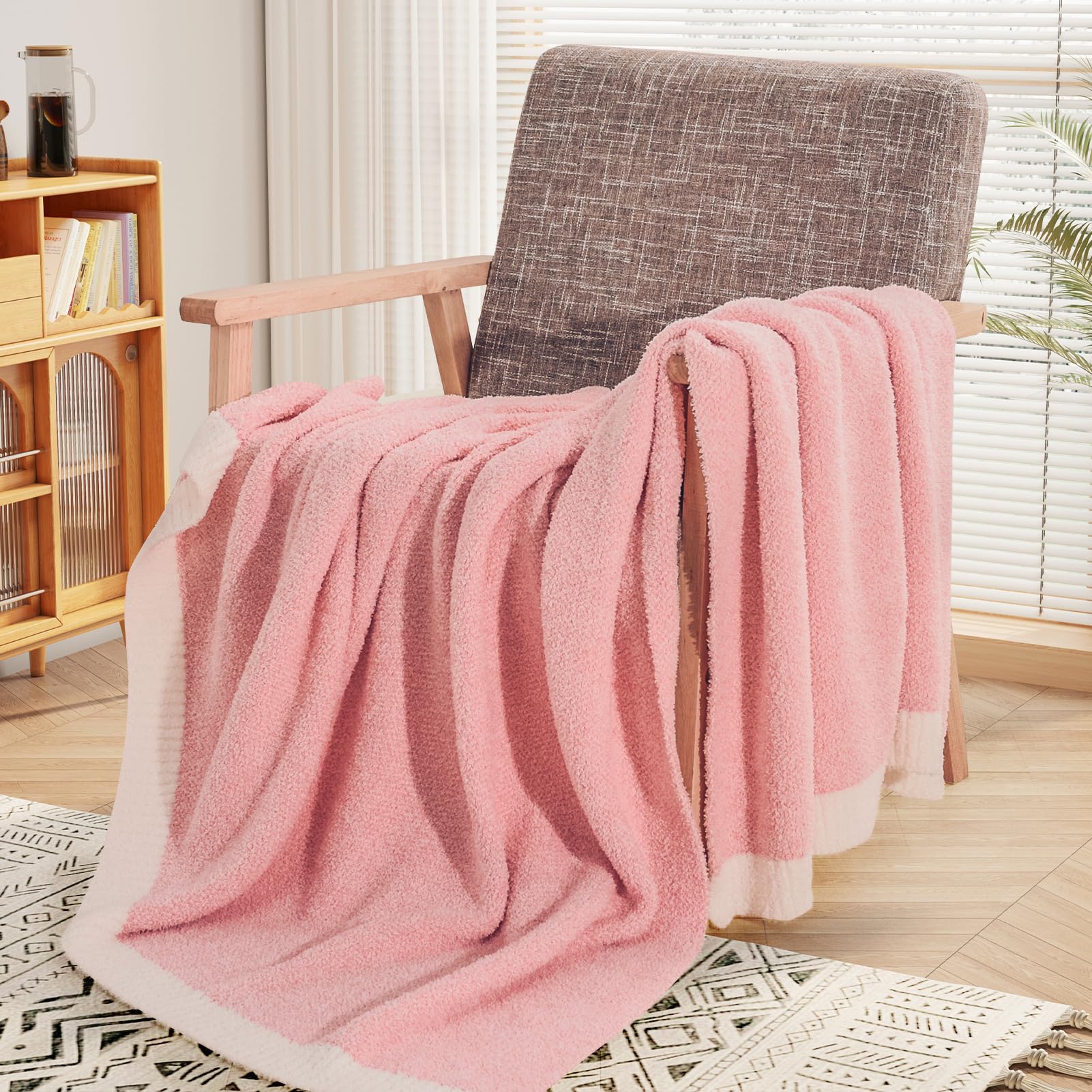 Nexhome Pro Soft Blankets Pink, Cozy Throw Blanket For Couch, Warm Reversible Knit Blanket For Women, Fuzzy Lightweight Throws F
