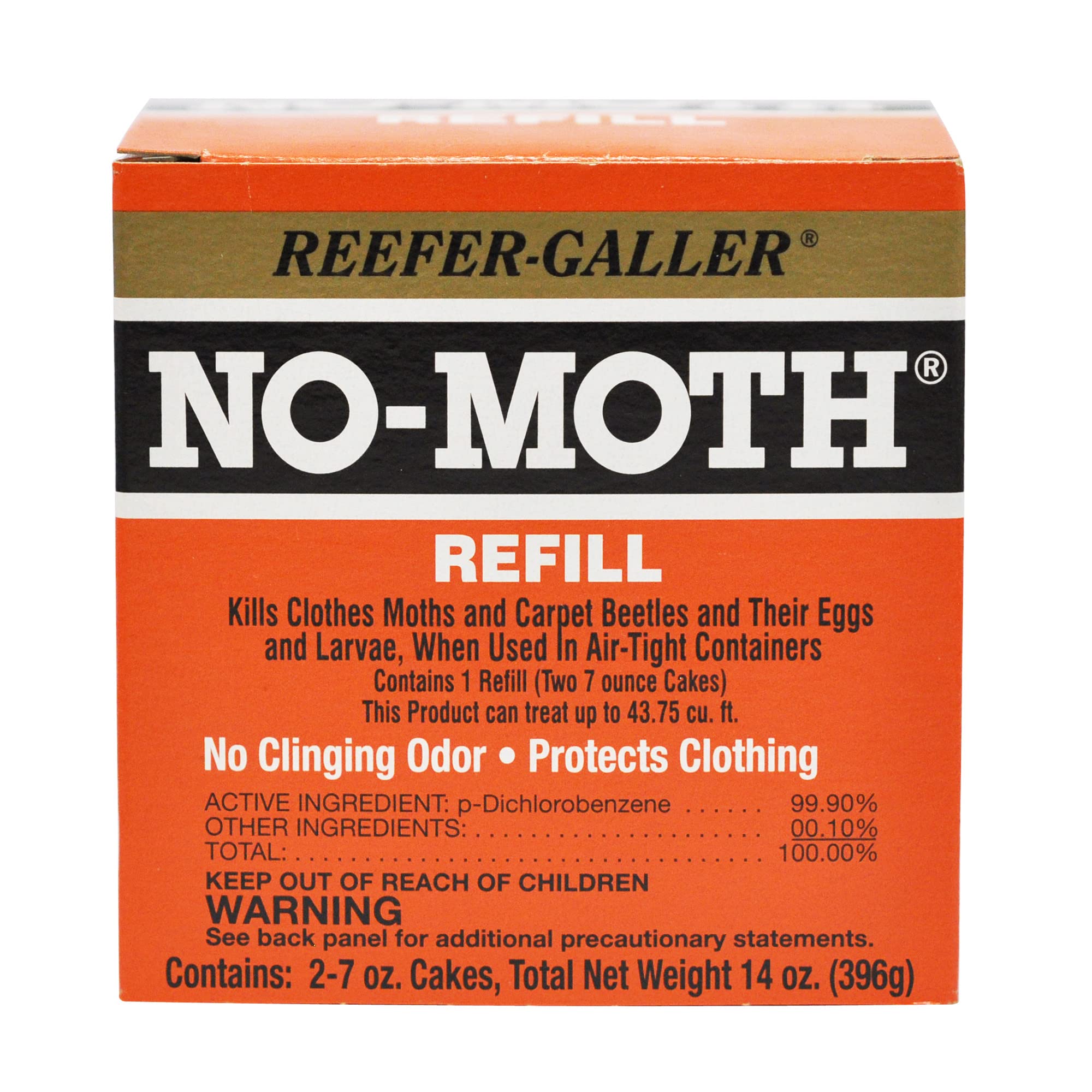Reefer-Galler NO Moth Closet Hanger Refill Kills Clothes Moths, Carpet Beetles, and Eggs and Larvae, 7 OZ, 2 count (Pack of 1)