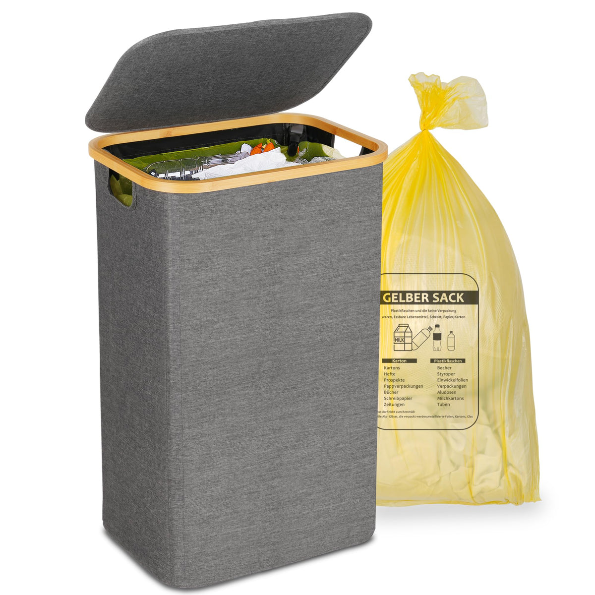 efluky Recycling Bin Holder 100L, 26 Gallon Trash Can with Lid, Garbage Bag Holder for Yellow Bags, Easy Removal, (Inner Bag Not