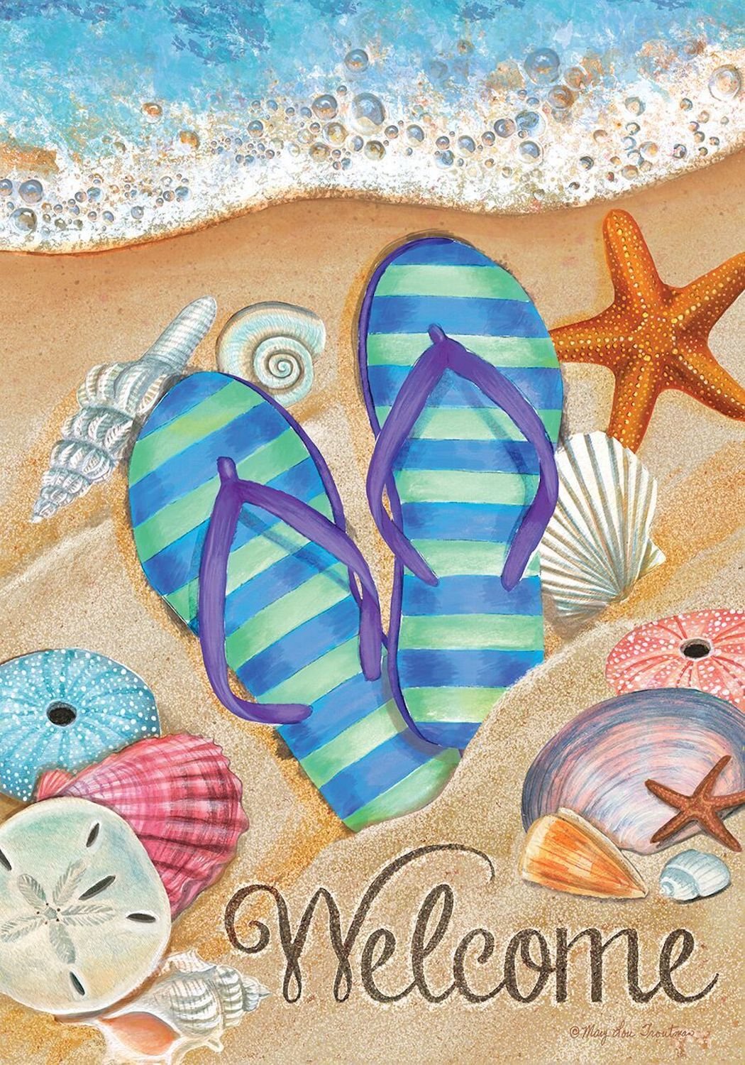Day In The Sun Summer House Flag Flip Flops Welcome Shoreline 28' X 40'