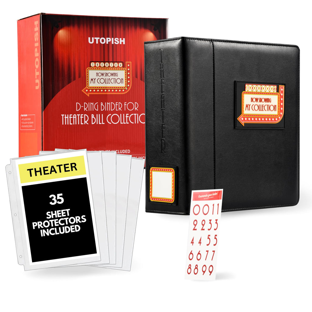 Utopish Show-Bill Binder With Sleeves - Large 4    Theater Program Holder With 35 Sheet Protectors And Numbering Stickers Includ