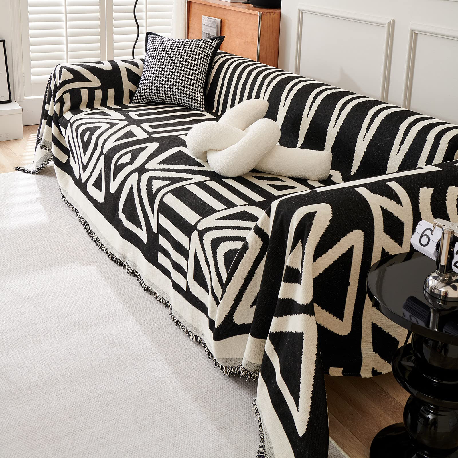 Handontime Boho Sofa Covers For Dogs Black Couch Sofa Covers For 3 Cushion Couch Sofa Beige Chenille Sofa Slipcover Couch Covers For Sectional L Shaped Couch Pets Protector Furniture Covers 71' X134'