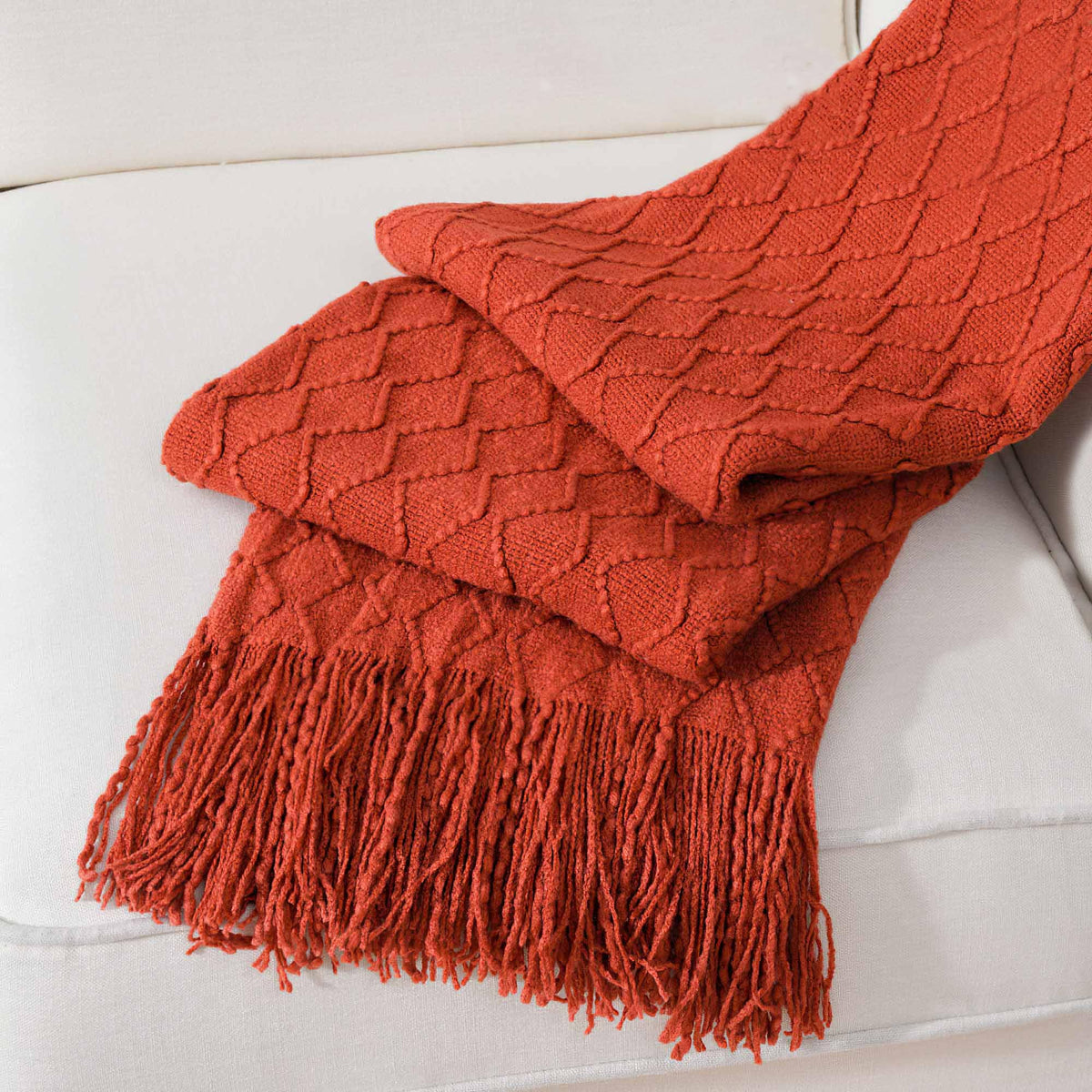 Battilo Home Rust Orange Throw Blanket For Couch, Knit Fall Throw Blanket With Tassel, Boho Throw Blanket Fall Decor, 50 'X60 '