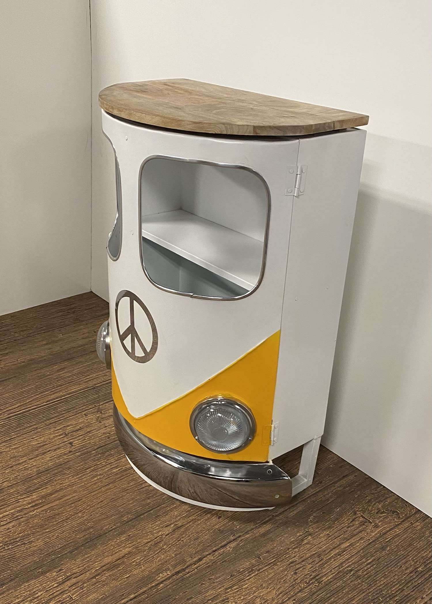 Homeroots Yellow And White Mango Wood And Metal Peace Out Yellow Retro Nightstand