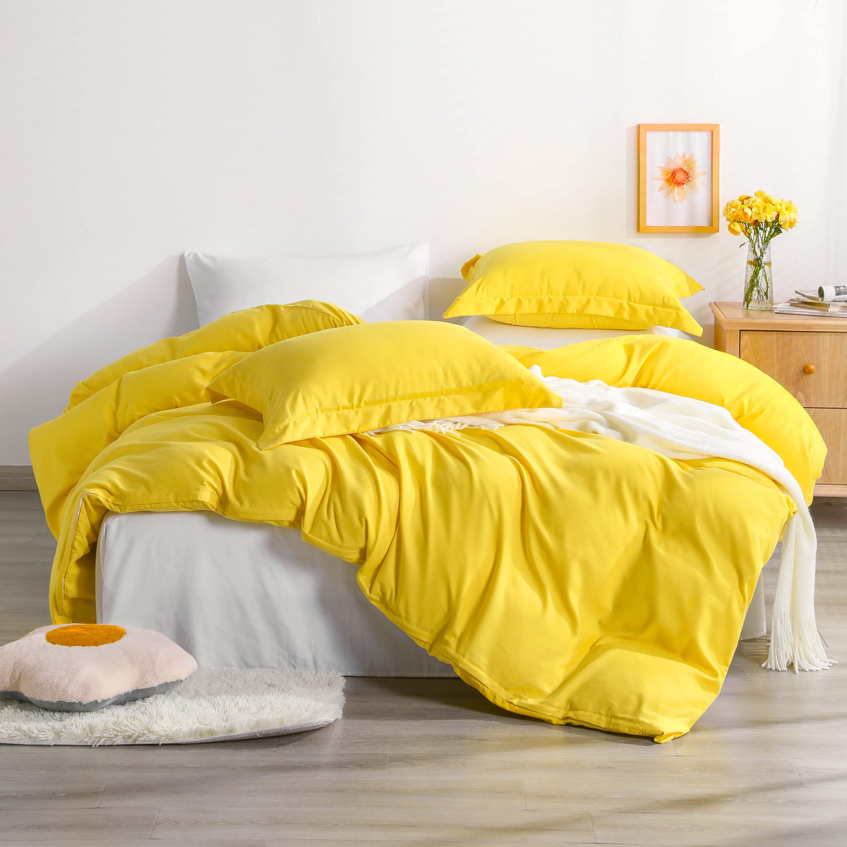 Ntbay 100% Brushed Microfiber Twin Duvet Cover Set, 2 Pieces Super Soft Yellow Bedding Set, Solid Color Zipper Comforter Cover W
