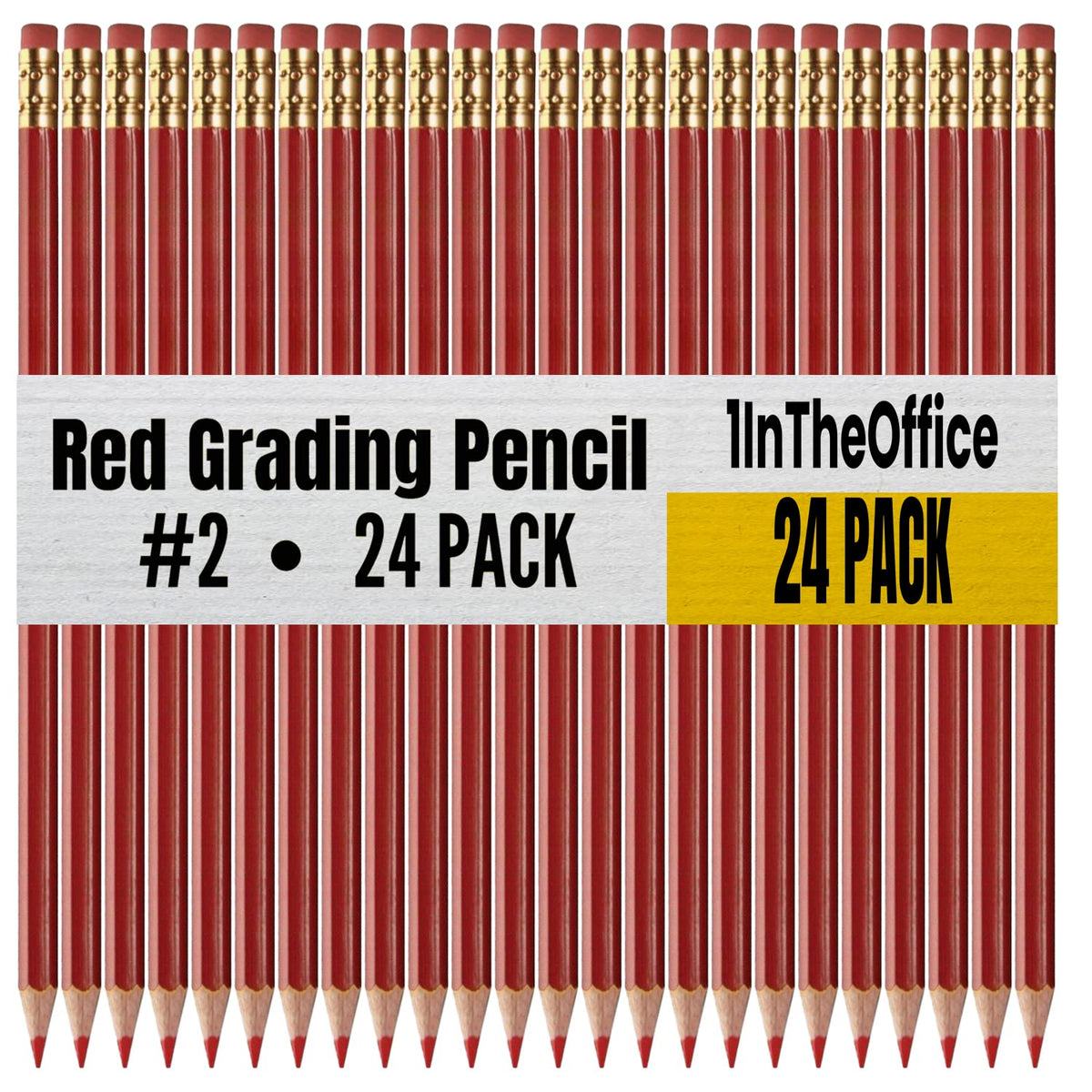 1Intheoffice Red Grading Pencils #2 Lead, Red Pre Sharpened Checking Pencils 24 Pack