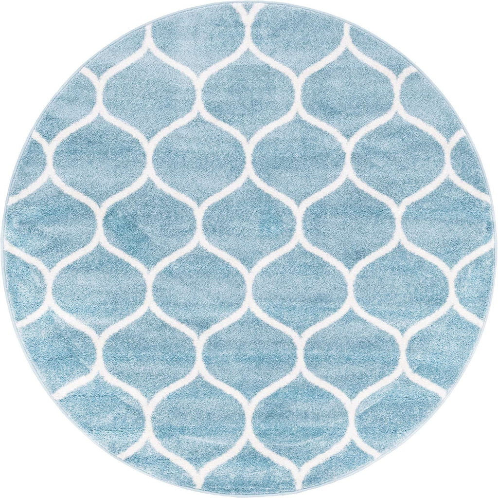 Unique Loom Trellis Frieze Collection Area Rug - Rounded (5' 1'' Round, Light Blue/ Ivory)