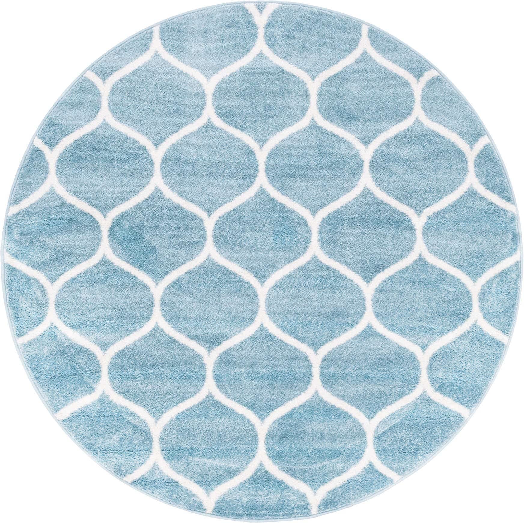 Unique Loom Trellis Frieze Collection Area Rug - Rounded (5' 1'' Round, Light Blue/ Ivory)