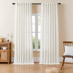 Joydeco Linen Curtains For Living Room,Semi-Sheer Curtains 96 Inches Long,Living Room Curtains 2 Panel Sets,White Curtains Pinch