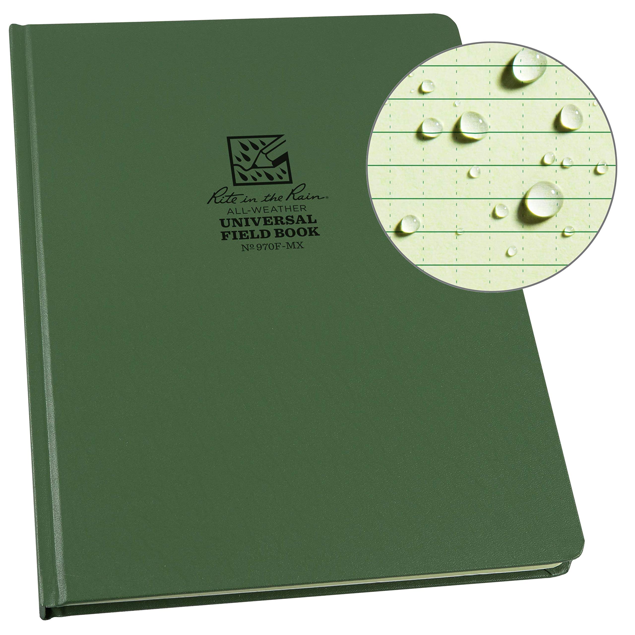 Rite In The Rain Weatherproof Hard Cover Notebook, 8 3/4' X 11 1/4', Green Cover, Universal Pattern (No. 970F-Mx)
