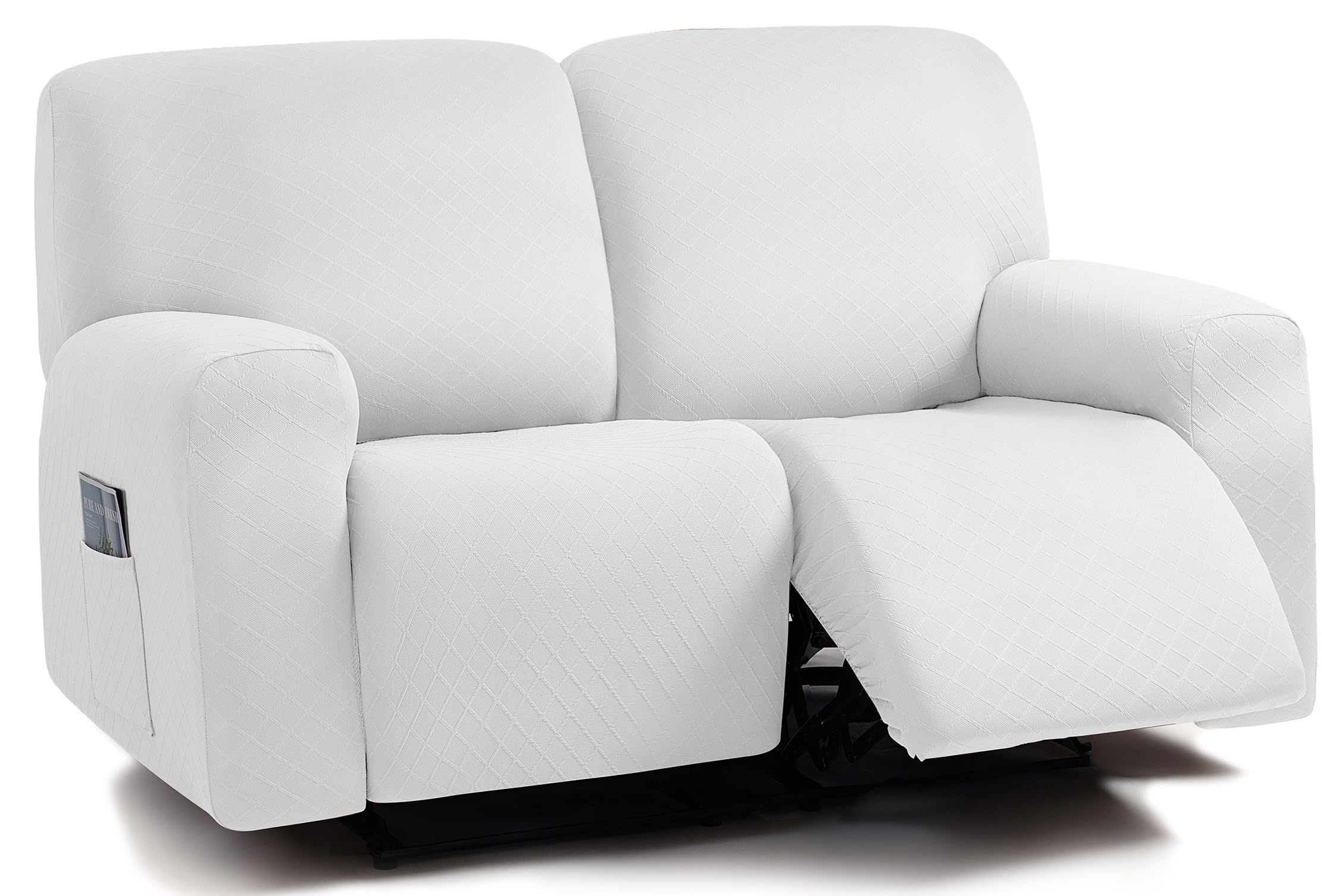ULTICOR Jacquard Loveseat Recliner Slipcover, 6-Piece, 48-65'' L, Washable, White