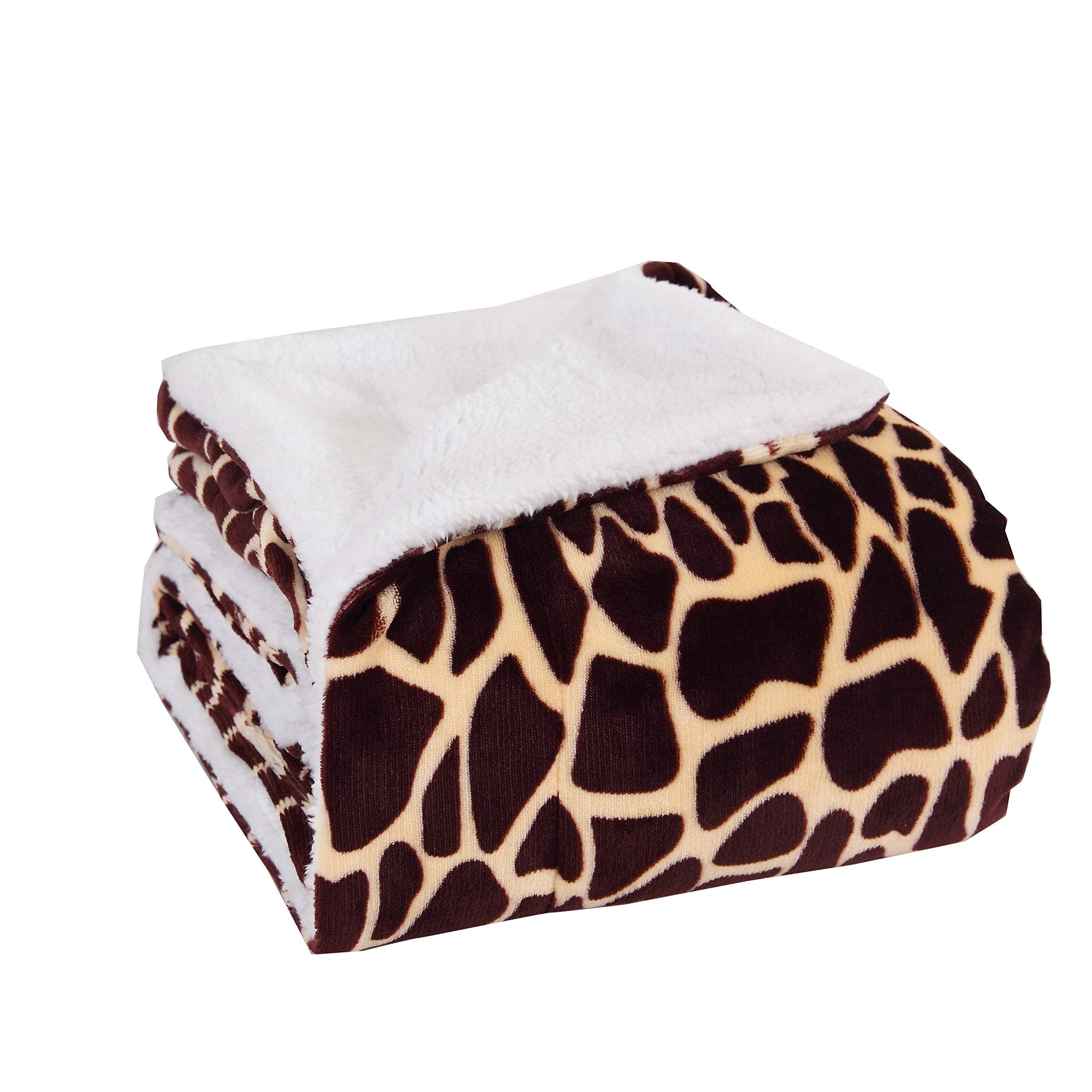 Elegance Linen Micromink/Sherpa Luxurious Soft 50-Inch By 60-Inch Blanket Throw, Giraffe