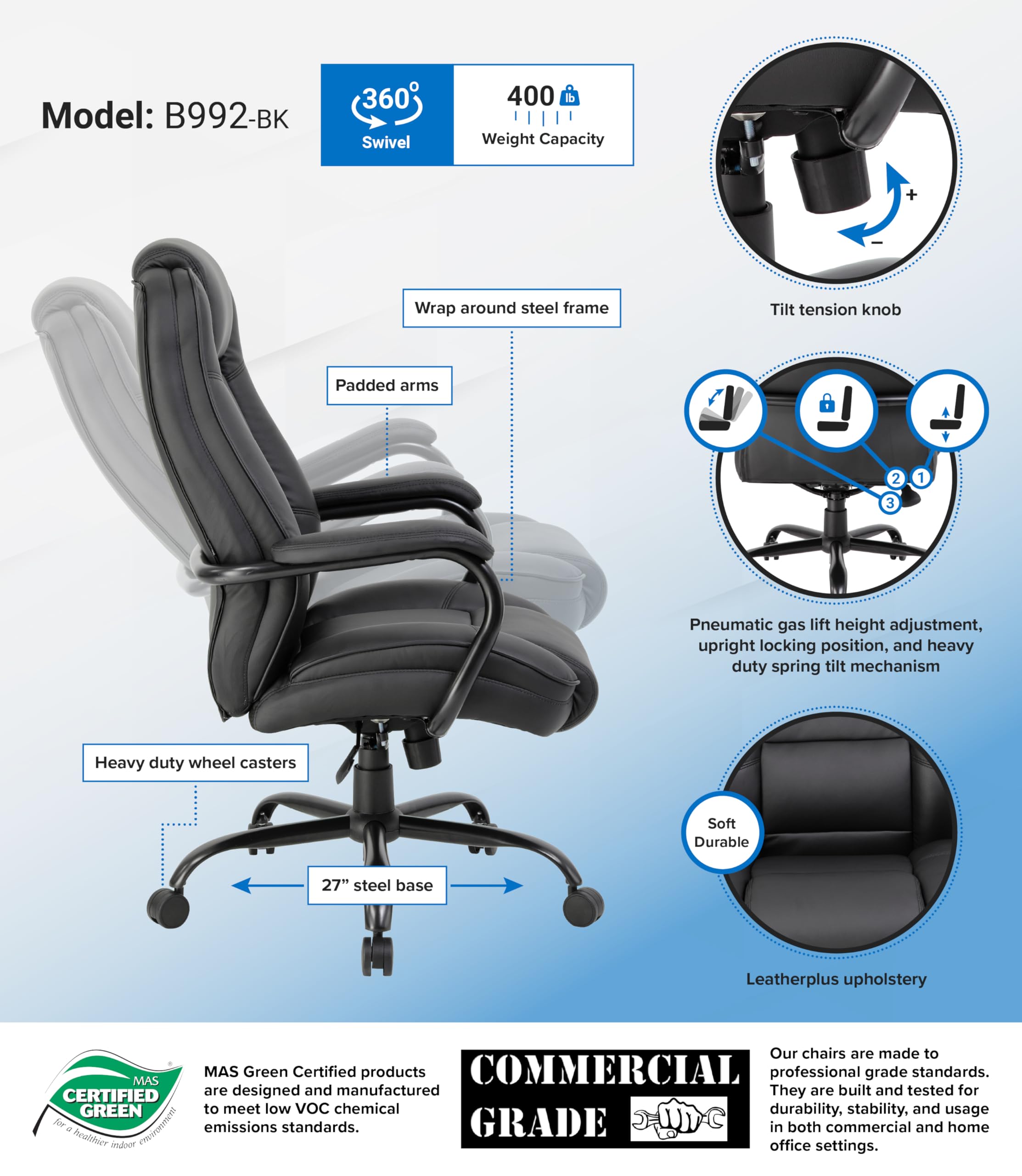 Boss Office B992-Bk Heavy Duty Executive Chair