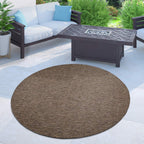 Solid Outdoor Rug For Patio Or Balcony Weatherproof In Mottled Brown, Size: 5'3' Round