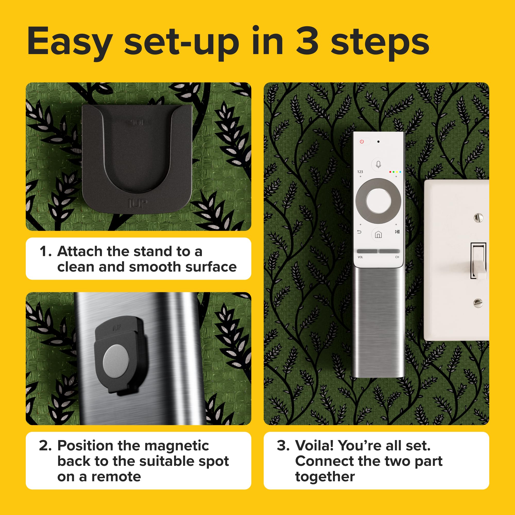 Magnetic Remote Control Holder - 5 Pcs Black Set For Tv, Fan, And Air Conditioner Remotes - Wall Mount With Self-Adhesive Back F