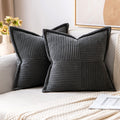 Miulee Dark Grey Corduroy Pillow Covers 18 X 18 Inch With Splicing Set Of 2 Super Soft Boho Striped Pillow Covers Broadside Deco