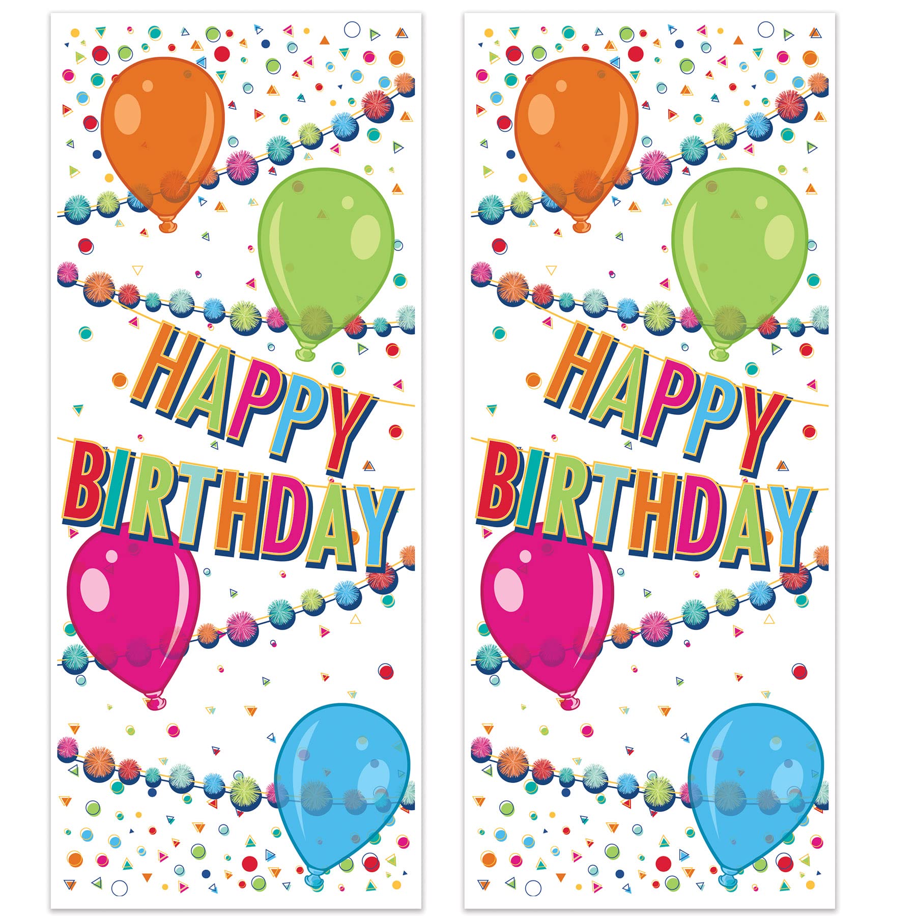 Beistle 2 Piece Colorful Plastic Happy Birthday Door Covers Decorations for Bday, Indoor/Outdoor Use, 6 x 30, Multicolor