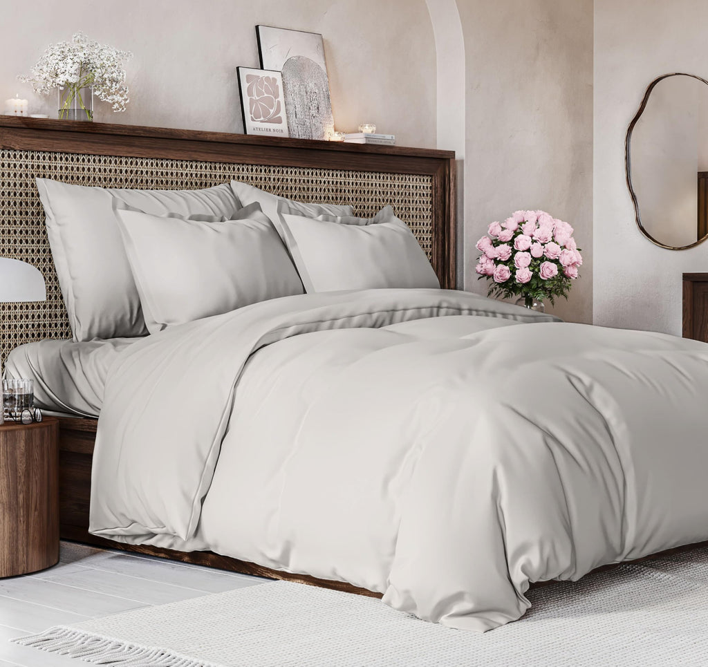 Duvet Cover Queen Size Set - Extra Soft Queen Size Duvet Cover 90 X 90 With 2 Pillow Shams - Hotel Luxury Easy Care And Fade Free W/ Zipper Closures & Ties - Comfy Breathable Bedding Set (French Grey)