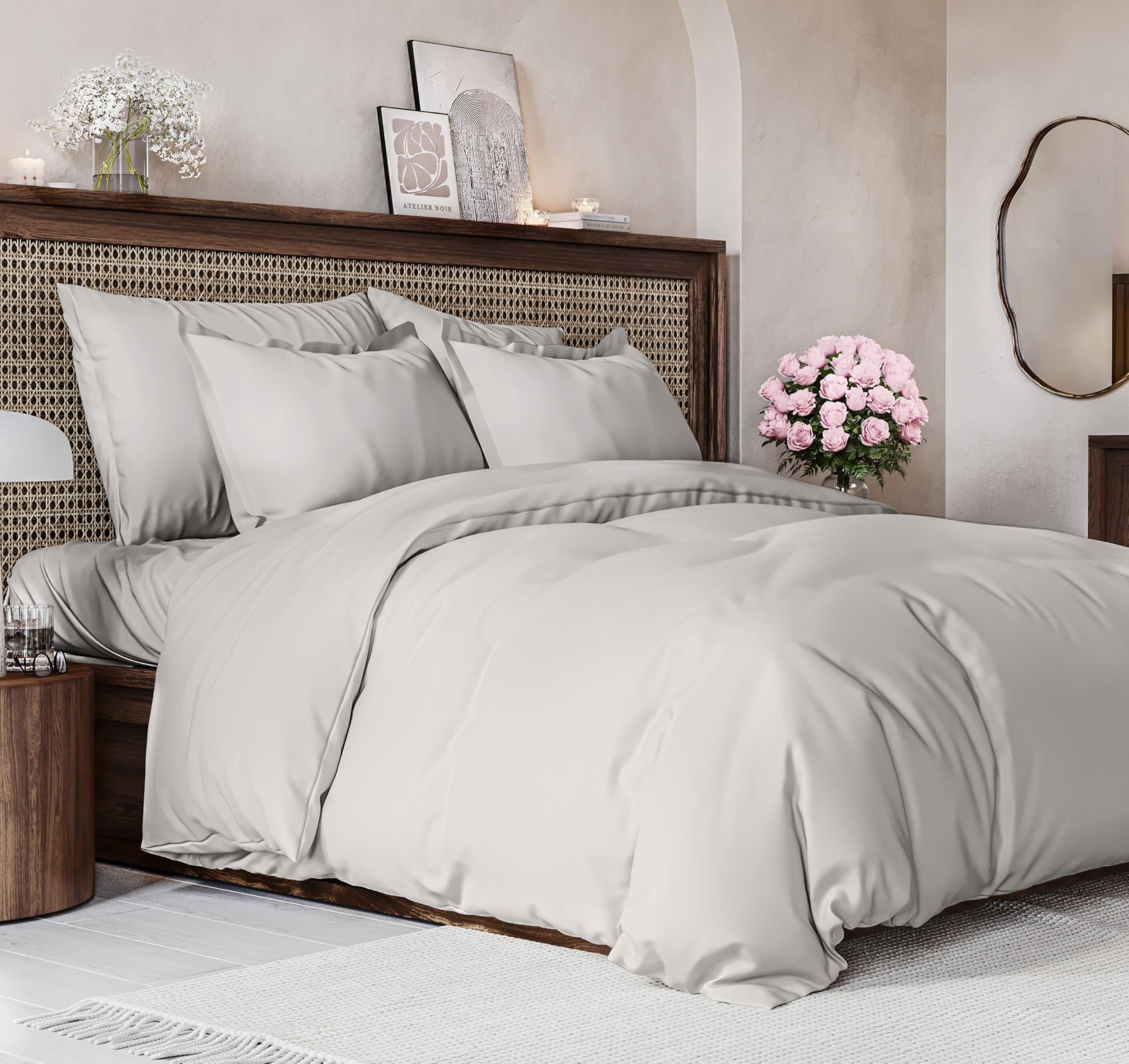 Duvet Cover Queen Size Set - Extra Soft Queen Size Duvet Cover 90 X 90 With 2 Pillow Shams - Hotel Luxury Easy Care And Fade Free W/ Zipper Closures & Ties - Comfy Breathable Bedding Set (French Grey)
