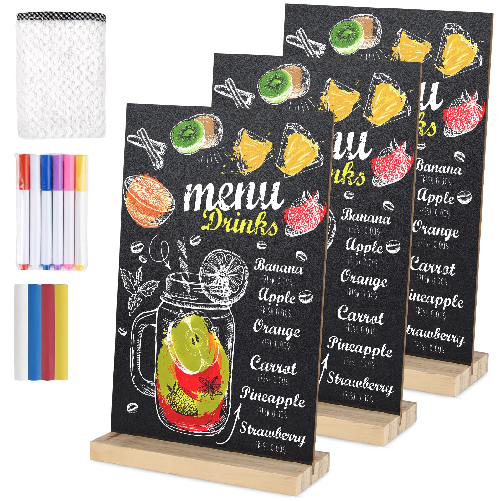 Bouboni 3 Packs Chalkboard 8 X 12 Inch Tabletop Chalkboard Sign With Wood Base Double-Sided Message Boards Menu Chalkboard Stand