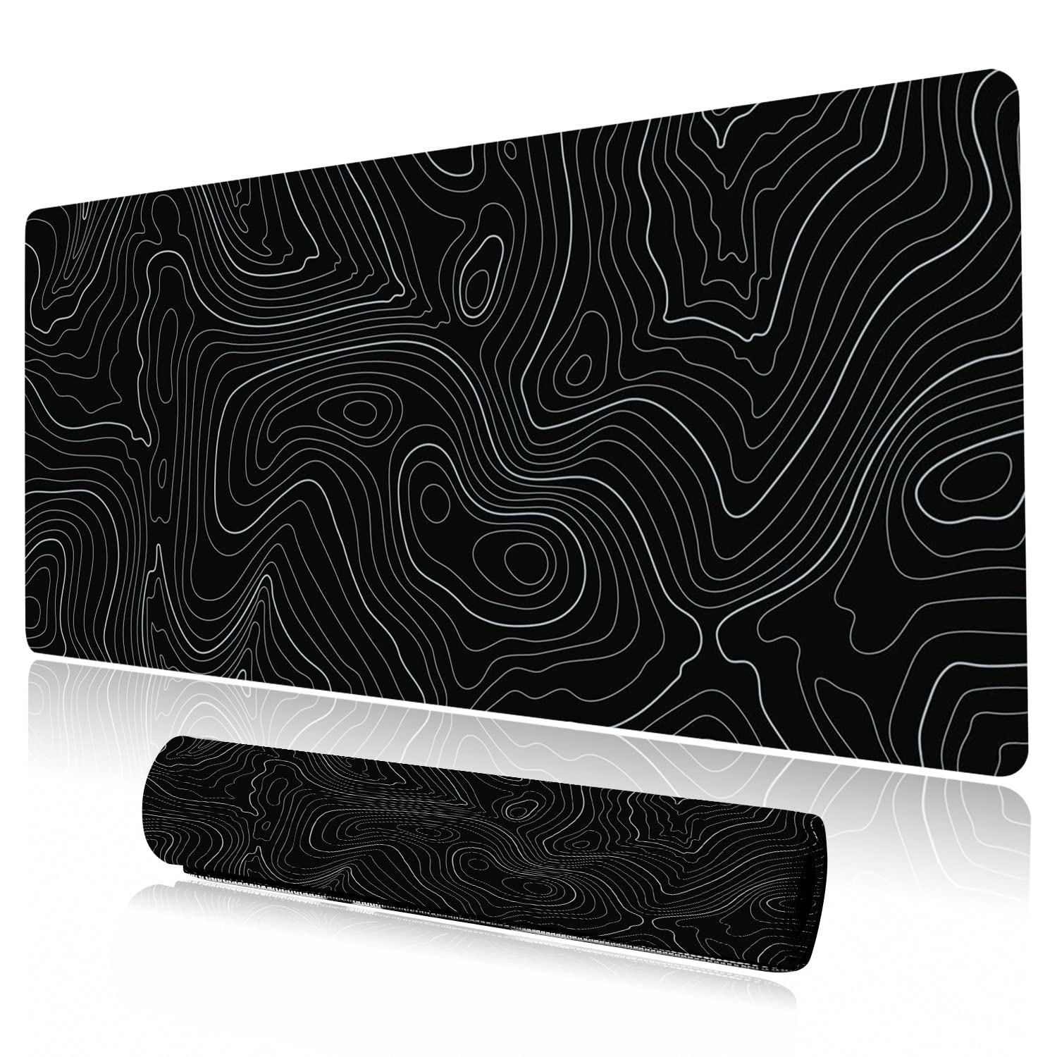 Desk Mat, Topographic Map Lines Pattern Large Desk Pad Extended Gaming Mouse Pad, 35.4 X 15.7Inch Mouse Pad With Non-Slip Rubber