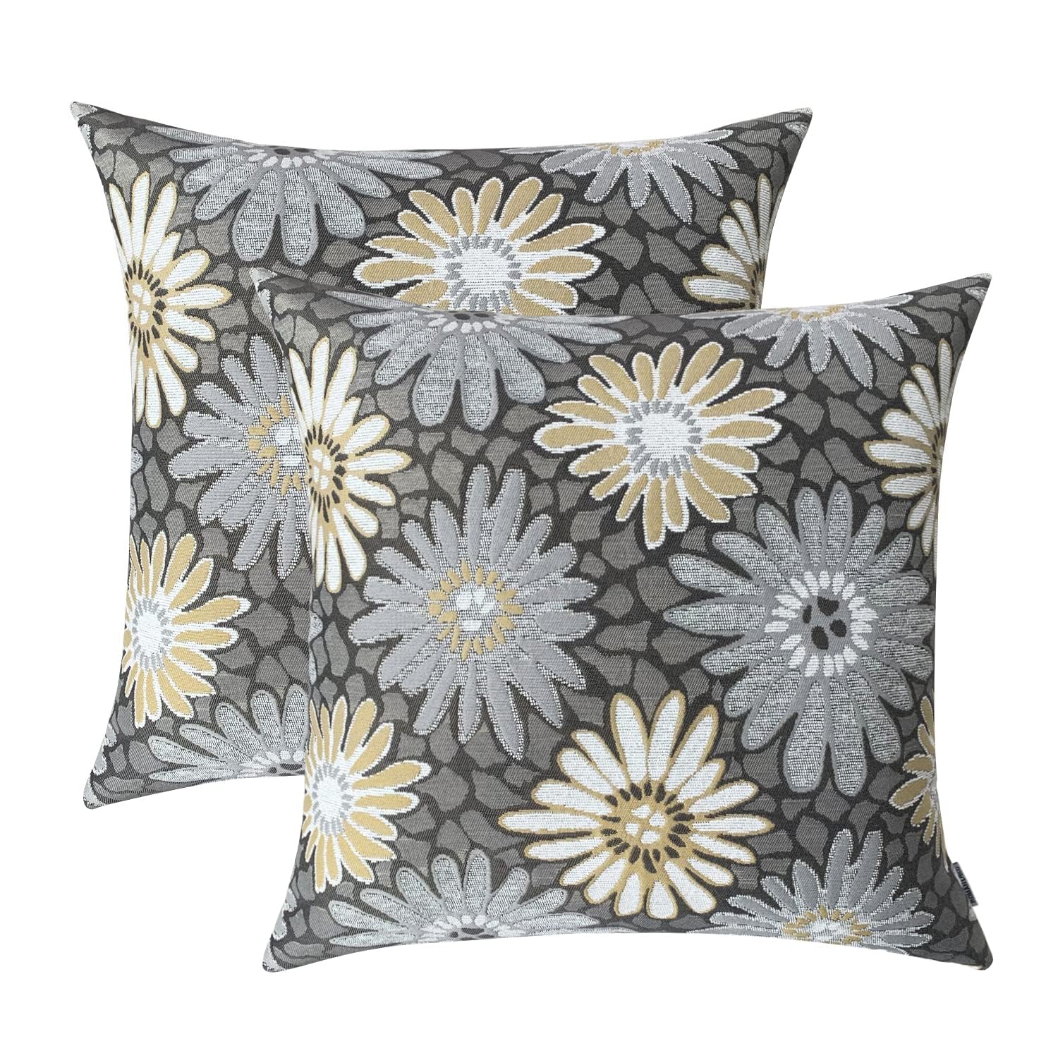 Romandeco Jacquard Floral Decorative Throw Pillow Covers For Couch Set Of 2, 16X16 Inches, Grey