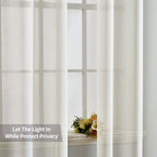 Miulee 2 Panels Natural Linen Look Textured Sheer Curtains Elegant Solid Ivory Drapes Grommet Top Window Voile Panels For Bedroo