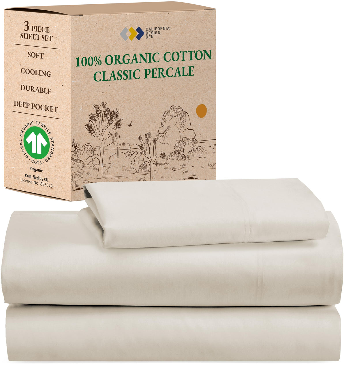 California Design Den 100% Organic Cotton Sheets Twin Xl, Deep Pockets, Percale Sheets, Gots Certified, Soft, Crisp & Cooling Sh