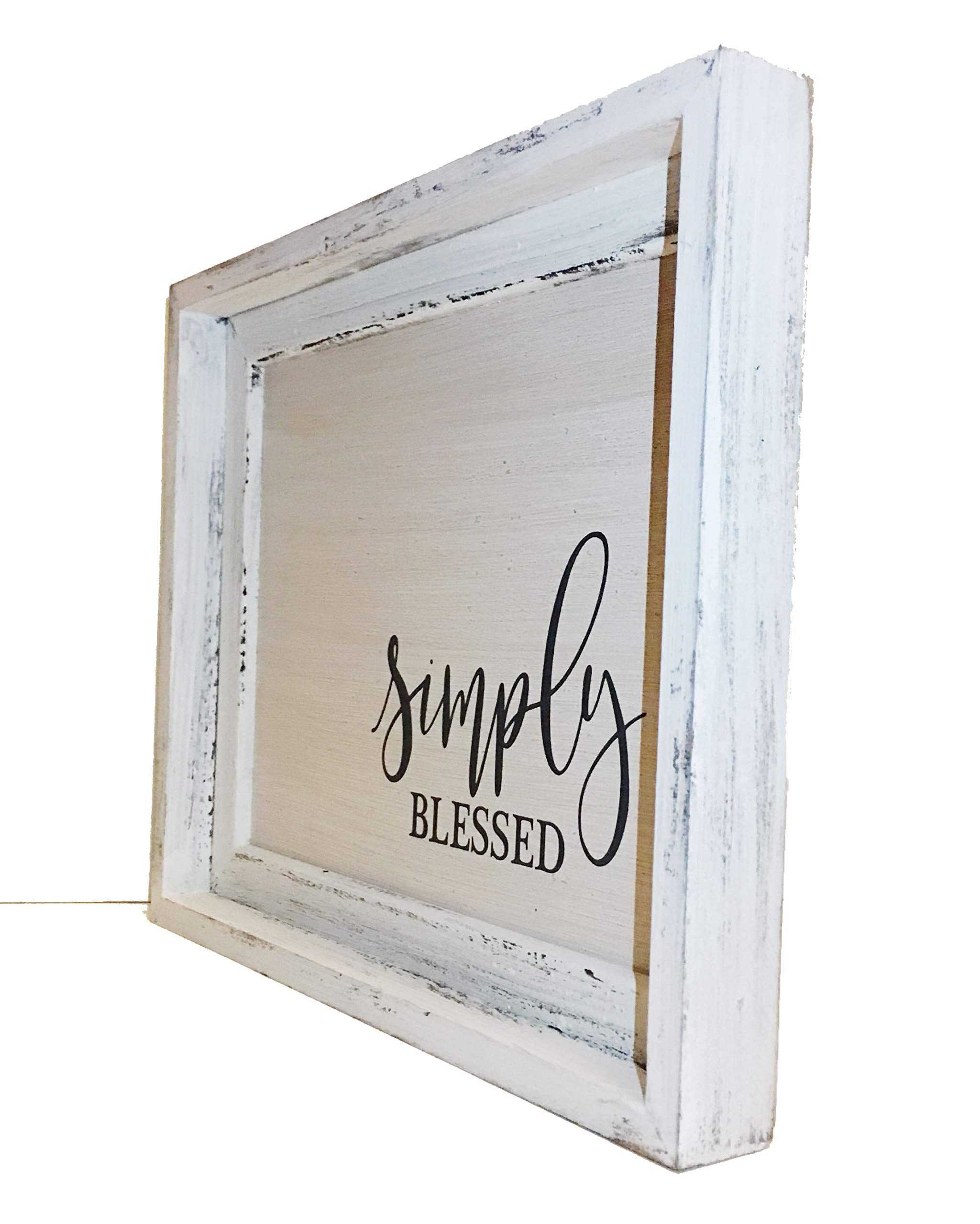 Parisloft Simply Blessed Wood Wall Framed Sign White Wood Wall Decor 12X10 Inch