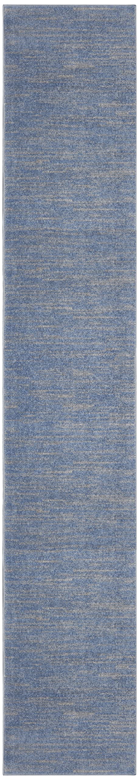 Nourison Essentials Solid Indoor/Outdoor Blue/Grey 2'2' X 18 Area Rug, Easy Cleaning, Non Shedding, Bed Room, Living Room, Dining Room, Deck, Patio, Backyard (2X18)