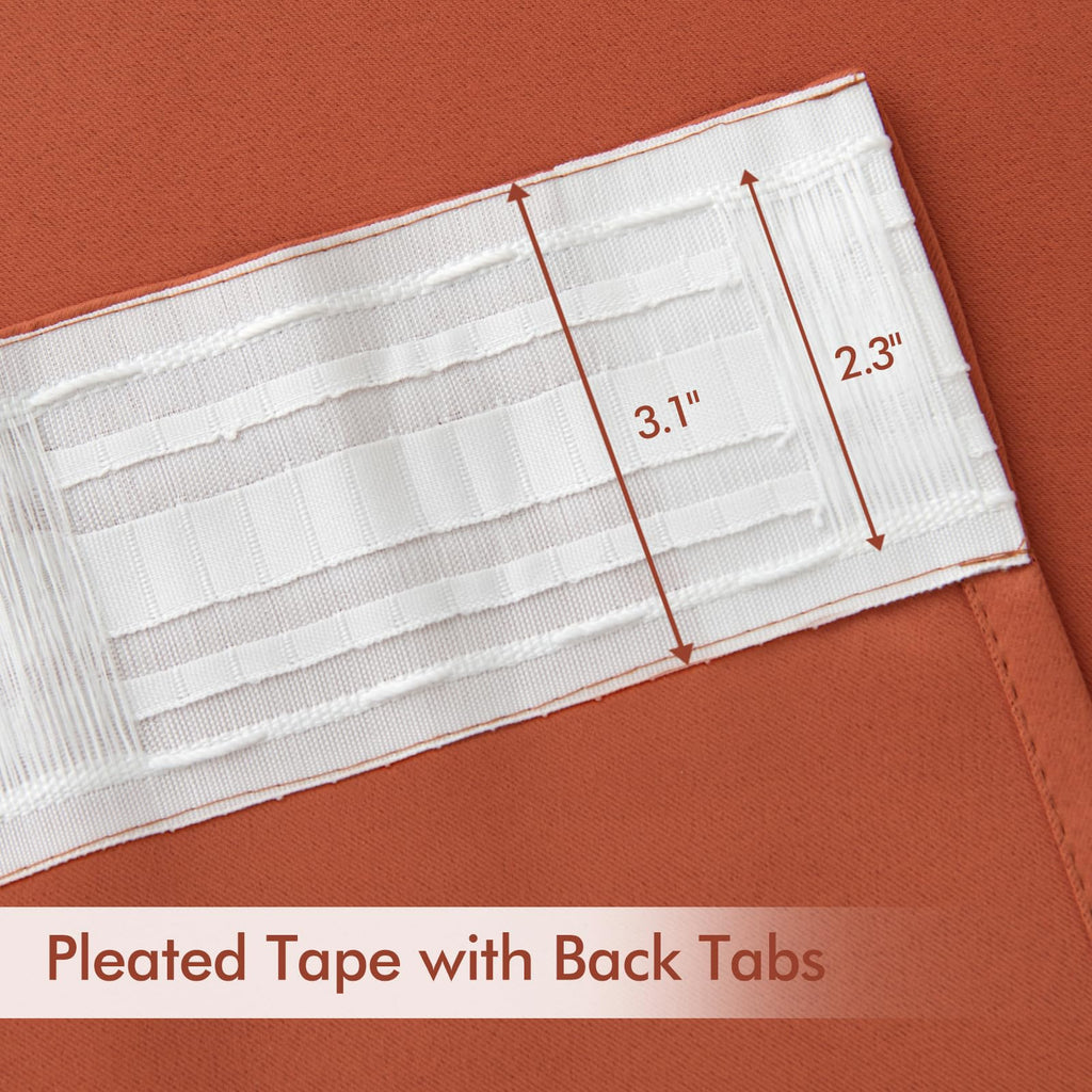 Miulee Back Tab Burnt Orange Blackout Curtains 90 Inch Long 2 Panels Set For Living Room Bedroom, Fall Terracotta Rod Pocket/Pinch Pleated Thermal Insulated Room Darkening Light Blocking Curtains