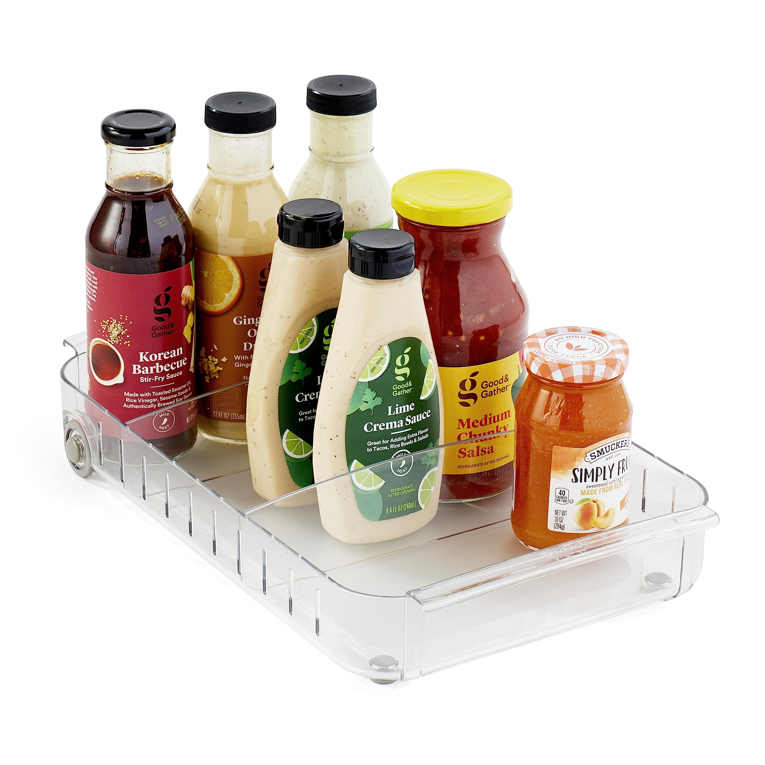 YouCopia RollOut Fridge Caddy BPA-Free Clear Rolling Refrigerator Organizer Bin with Adjustable Dividers and Handles, 9 Wide