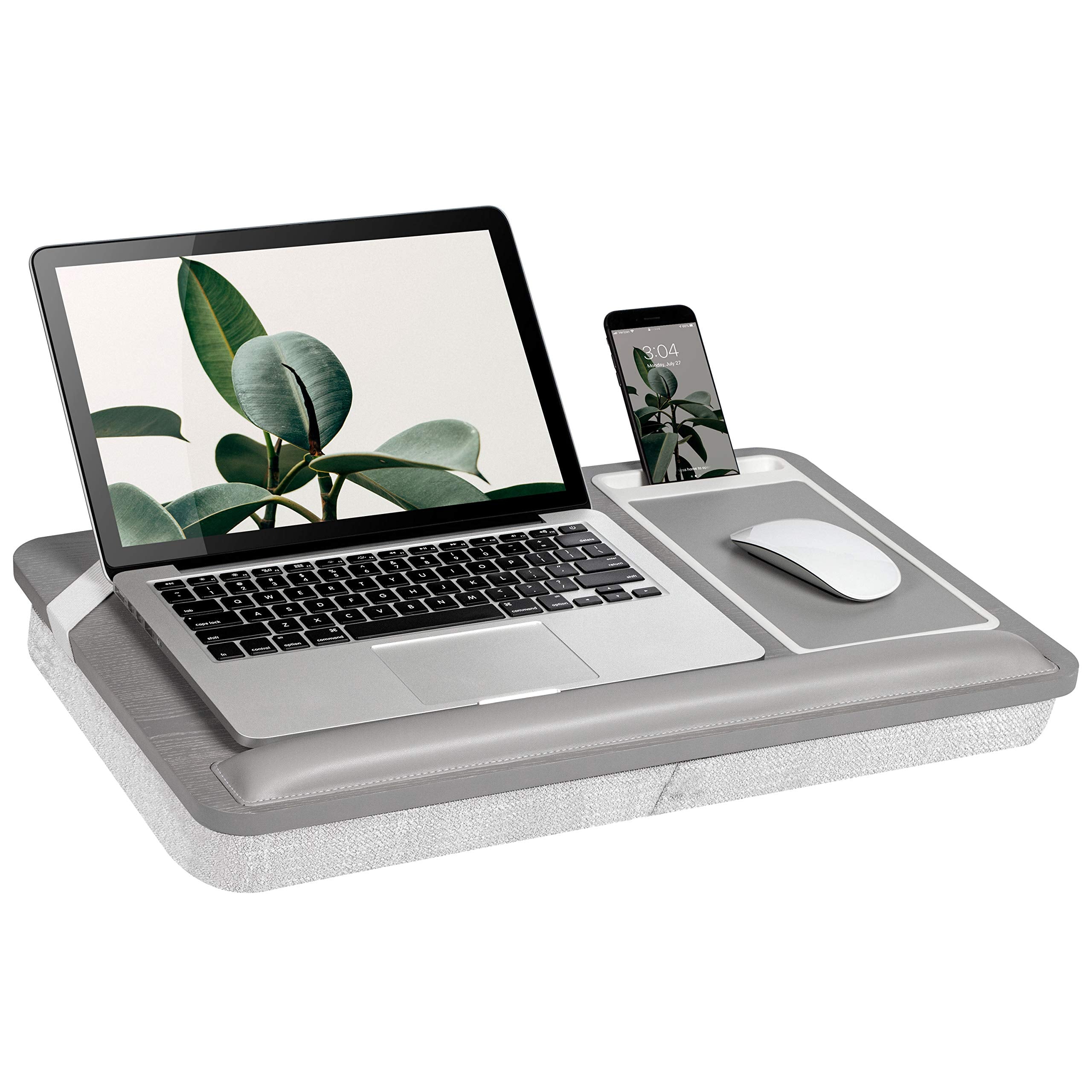 Rossie Home Premium Real Ash Wood Lap Desk With Wrist Rest, Mouse Pad, And Phone Holder - Fits Up To 15.6 Inch Laptops - Harbor