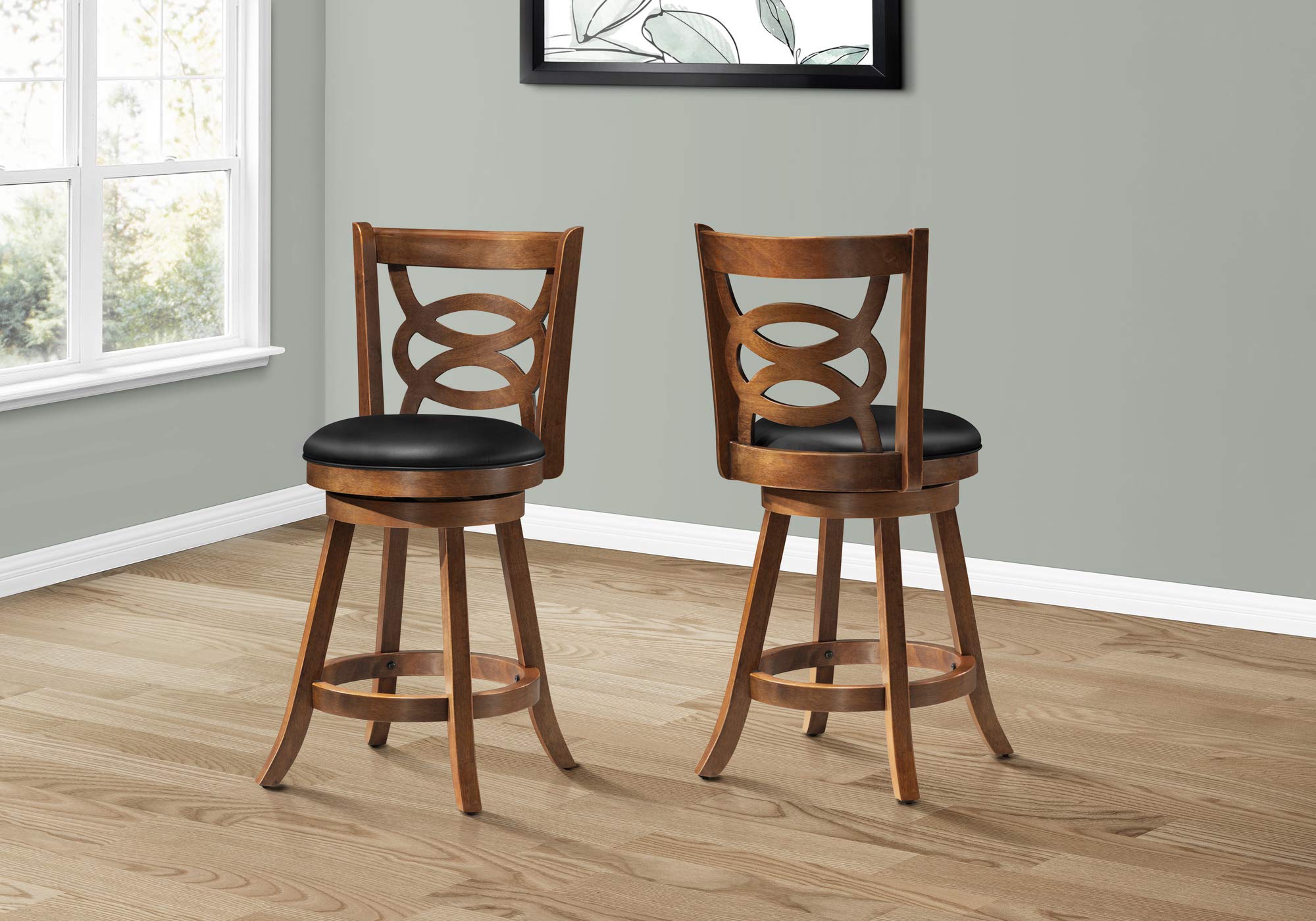 Monarch Specialties I Solid Wood High Swivel Counter Stool, Oak, 39',