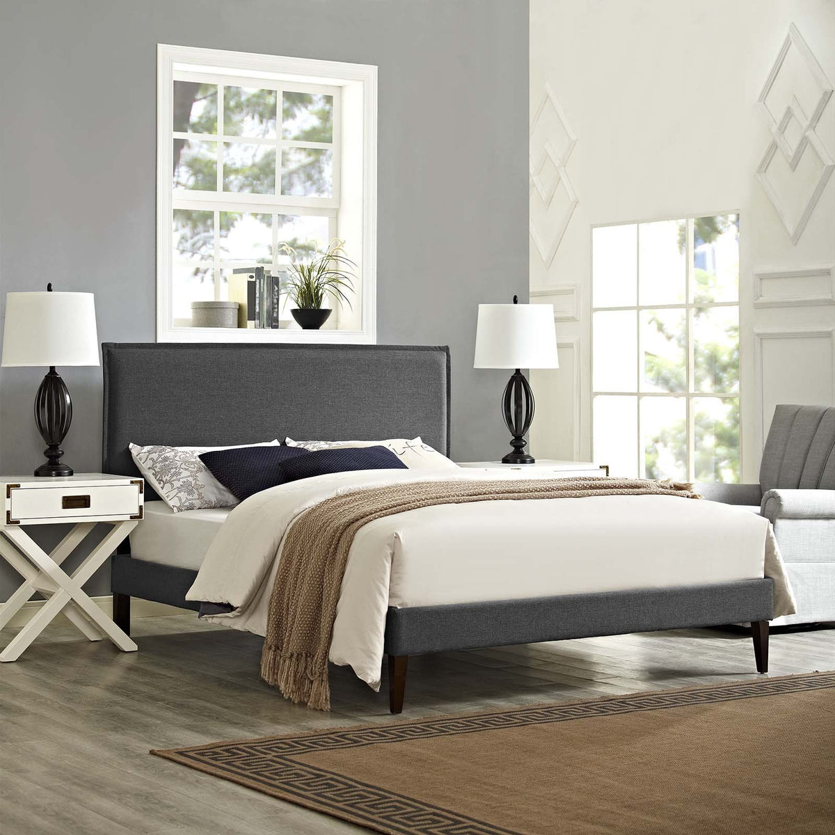 Modway Amaris Upholstered Full Platform Bed Frame In Gray With Tapered Legs