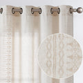 jinchan Boho Curtains for Bedroom Beige Linen Blend Extra Long Curtains for Living Room Embroidered Bordered Drapes 108 Inches L