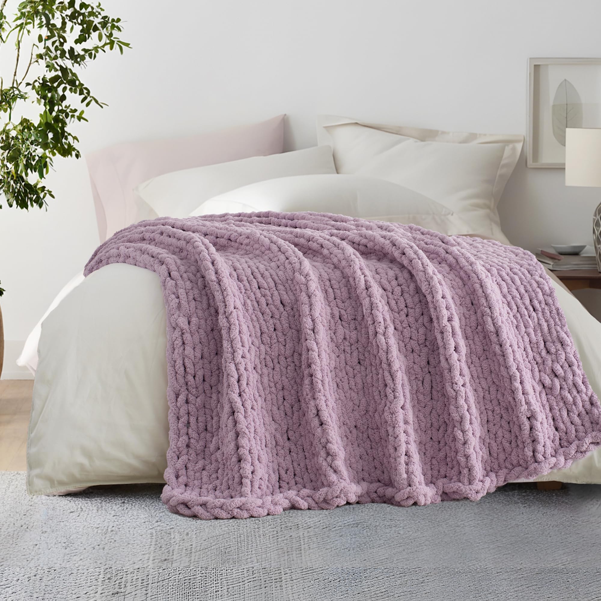 Carriediosa Chunky Knit Throw Blanket 60'' X 80'' Twin, 100% Hand Made Large Chenille Loop Yarn Soft Fluffy Throws For Couch Sof