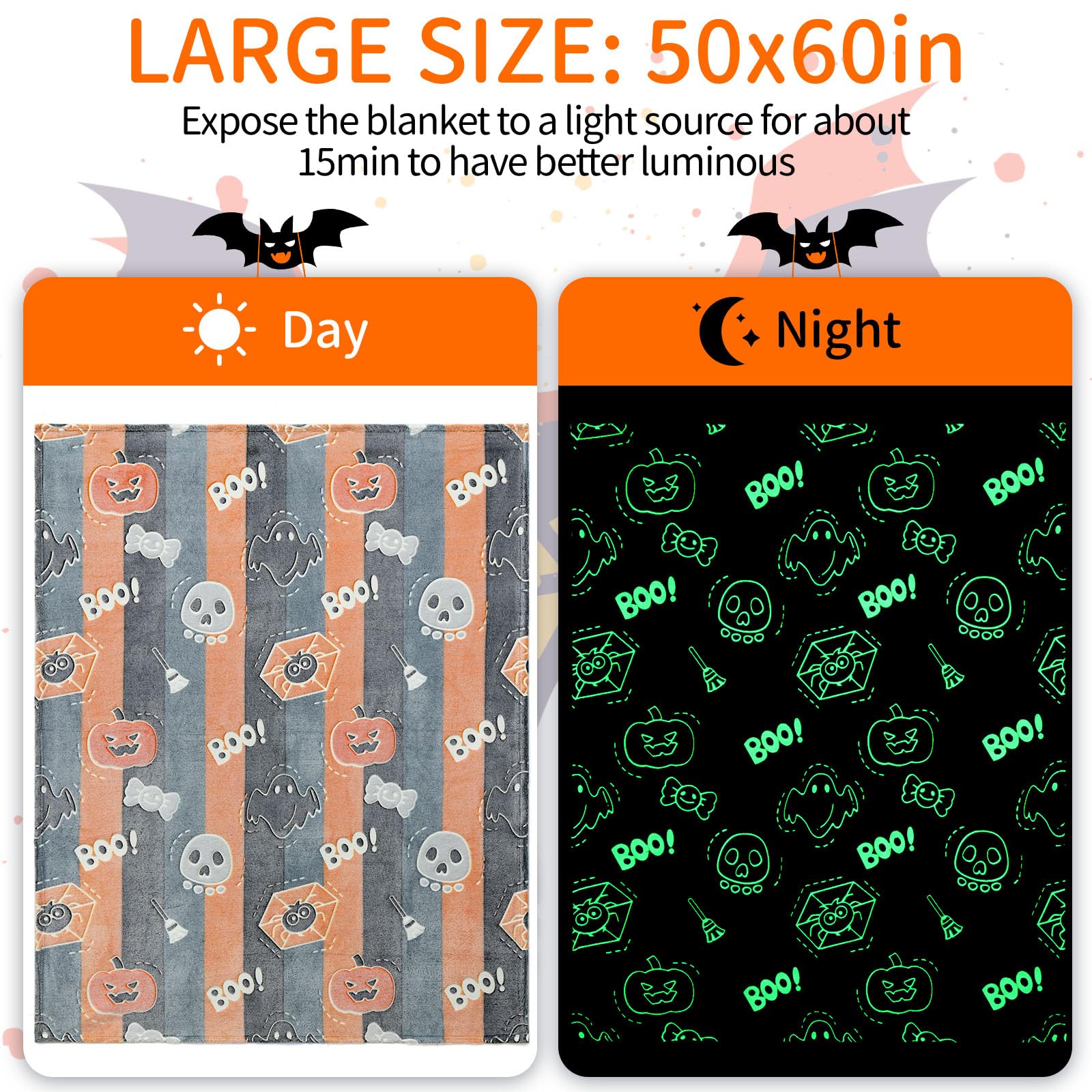Lifeyj Glow In The Dark Halloween Blanket Gifts For Girls Boys, Soft Pumpkin Blanket 3 4 5 6 7 8 9 10 Year Old Girl Gifts, Girls