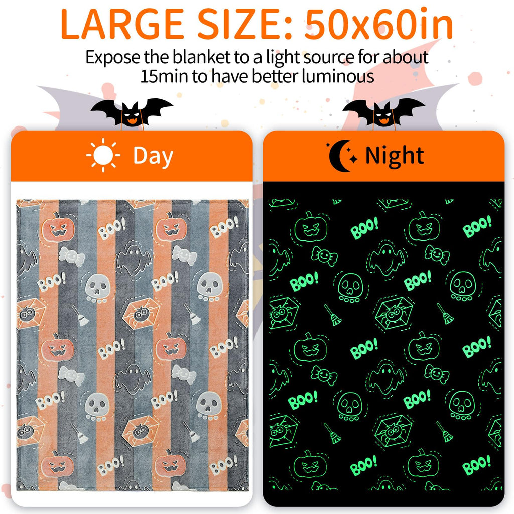 Lifeyj Glow In The Dark Halloween Blanket Gifts For Girls Boys, Soft Pumpkin Blanket 3 4 5 6 7 8 9 10 Year Old Girl Gifts, Girls