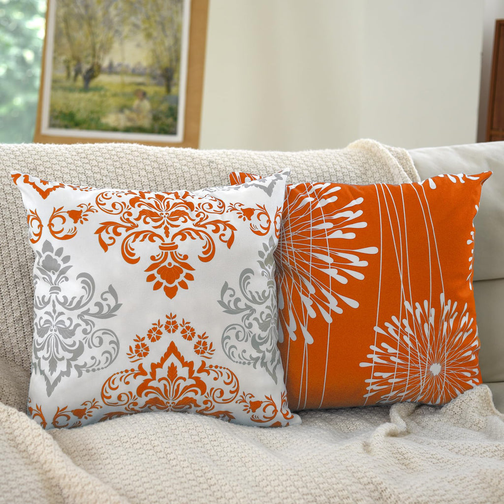 Coliuso Decorative Throw Pillow Covers 18X18 Inch Set Of 4,Orange And White Modern Simple Square Pillow Case Cushion Cover For S