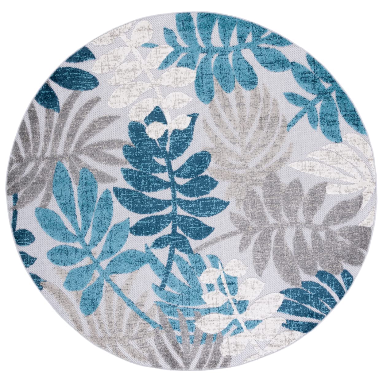 Safavieh Cabana Collection 6'7' Round Grey/Blue Cbn814F Botanical Indoor/ Outdoor Non-Shedding Easy Cleaning Patio Backyard Porch Deck Mudroom Area Rug