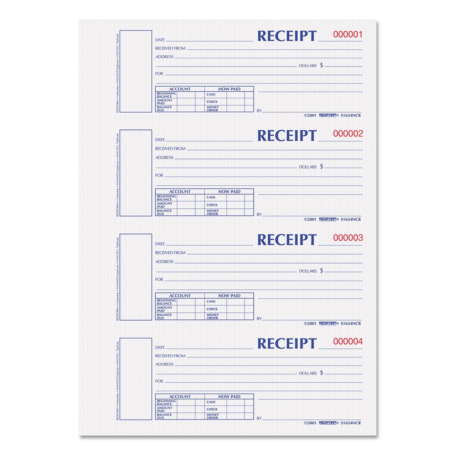 Reds1654Ncr - Rediform Hardcover Numbered Money Receipt Book