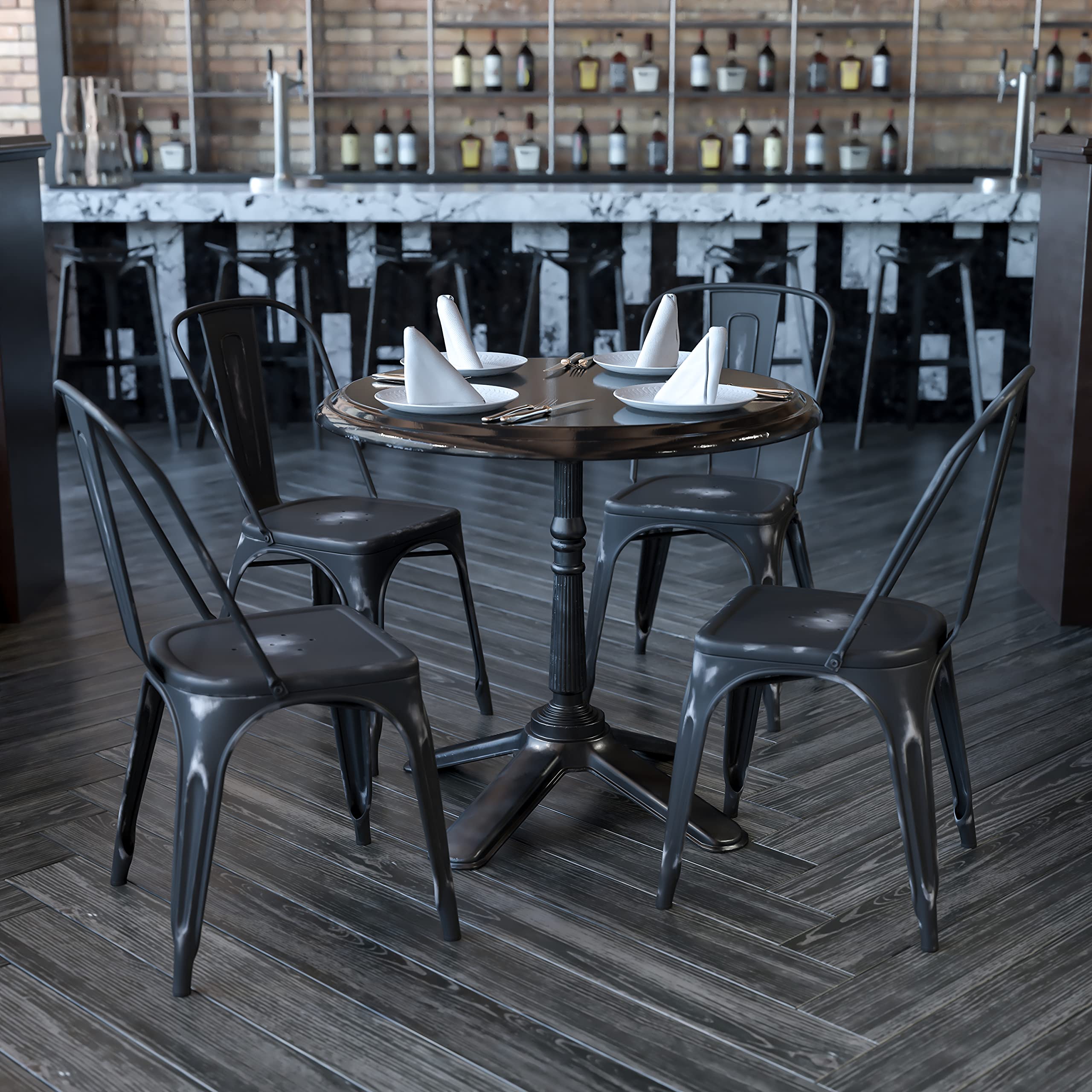 Flash Furniture Blake Commercial Grade 4 Pack Distressed Black Metal Indoor-Outdoor Stackable Chair