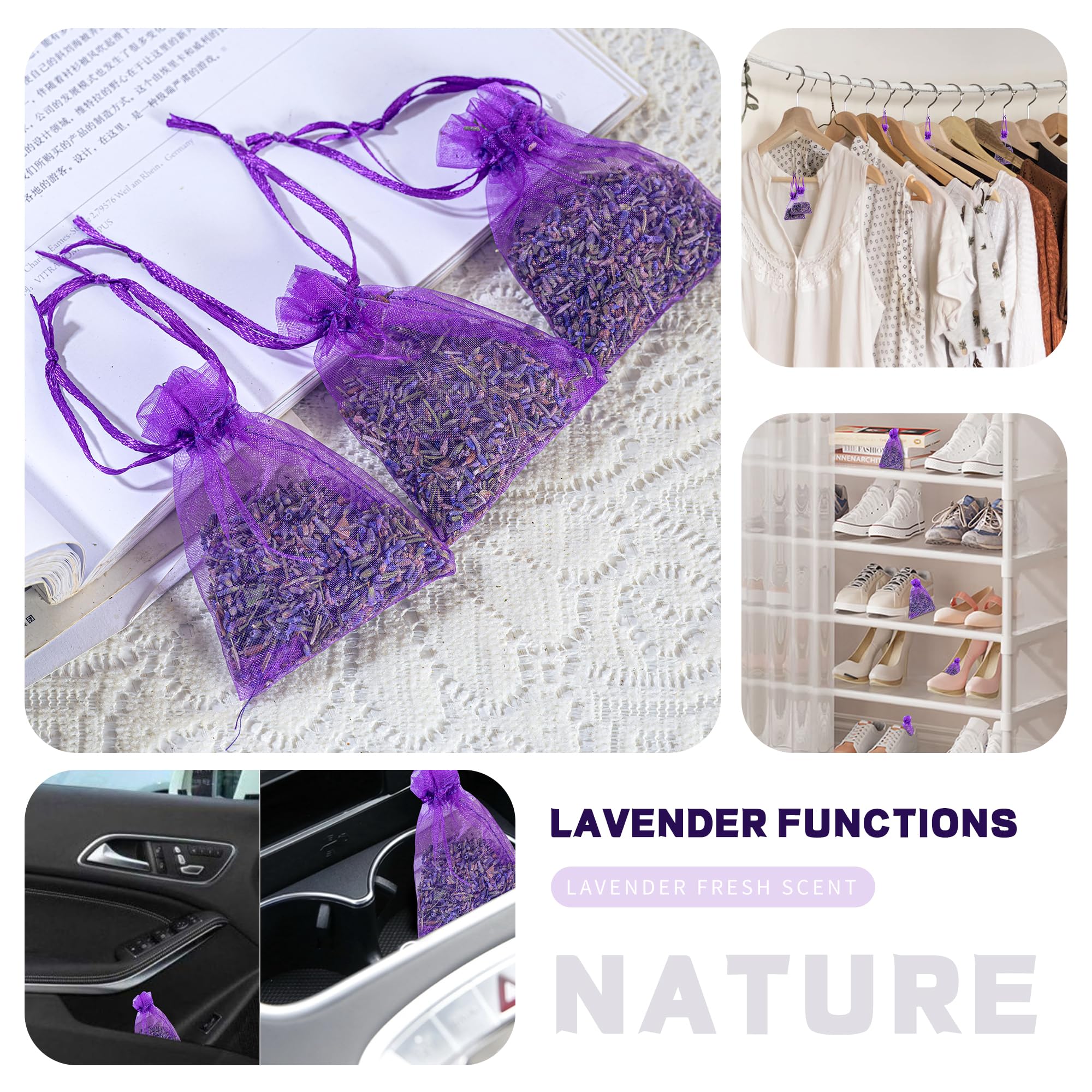 Bnecnet Dried Lavender Bundles Sachets | 2 Bundles Of 200 Stem & 2 Dried Lavender Sachets | Natural Dried Lavender Flowers Bouqu