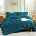 Wongs Bedding Teal Comforter Set King,3 Pieces Ruffle Farmhouse Shabby Chic Comforter For King Bed,Soft Textured Boho Bedding Se