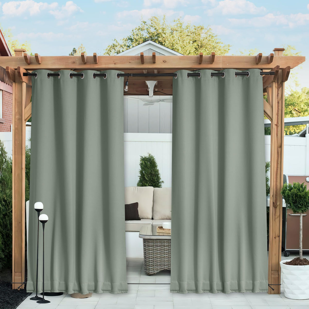 Nicetown 2 Panels Weighted Blackout Outdoor Curtains Patio Waterproof, Thermal Insulated Top & Bottom Grommet & Back Tab Wind-Br
